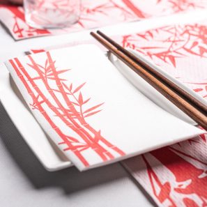 servilleta y mantel individual de papel para restaurante japones kioto rojo